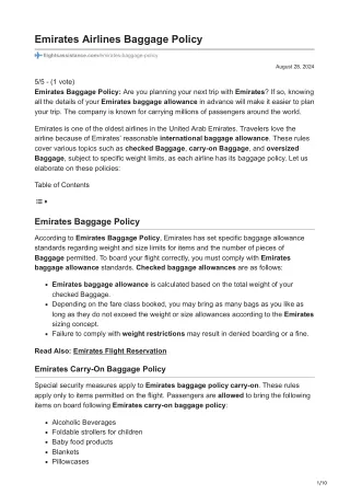 Emirates Airlines Baggage Policy