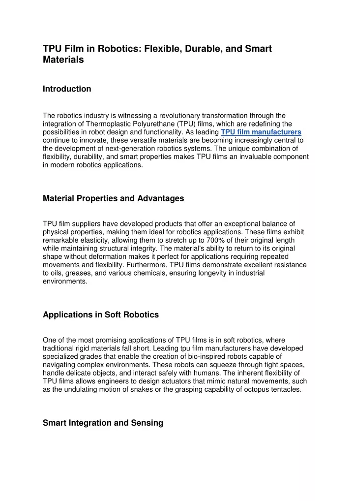 tpu film in robotics flexible durable and smart