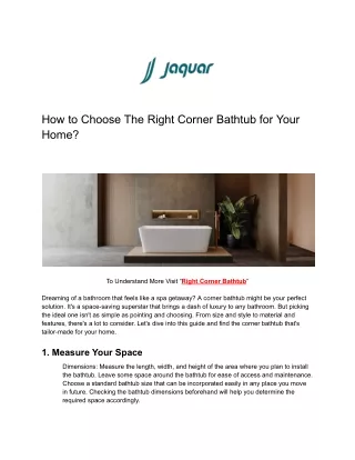 How to Choose The Right Corner Bathtub for Your Home_