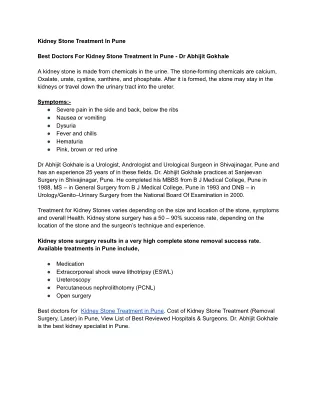 Kidney Stone Treatment In Pune