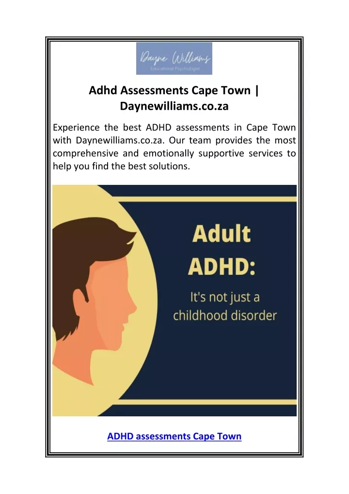 adhd assessments cape town daynewilliams co za