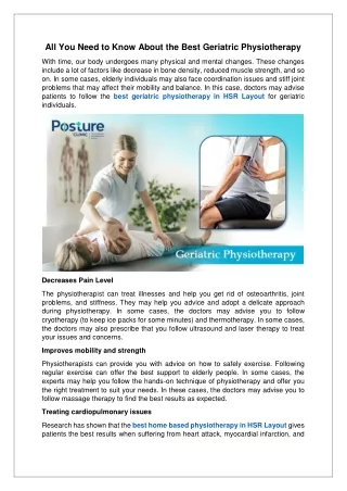 All You Need to Know About the Best Geriatric Physiotherapy