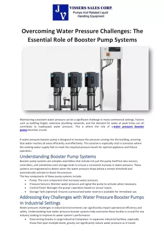 Overcoming Water Pressure Challenges: The Essential Role of Booster Pump Systems