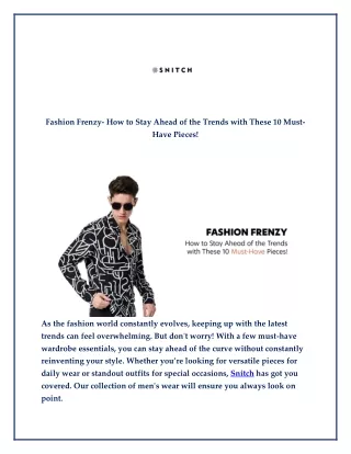 Fashion Frenzy- How to Stay Ahead of the Trends with These 10 Must-Have Pieces!