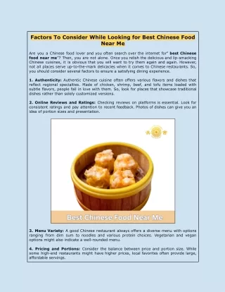 Factors To Consider While Looking for Best Chinese Food Near Me
