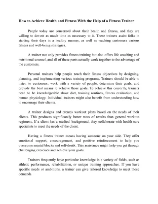 How to Achieve Health and Fitness With the Help of a Fitness Trainer