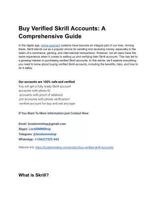 Only we are able to provide you fast service Buy Verified Skrill Accounts