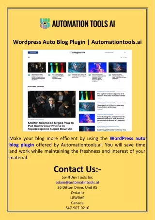 Wordpress Auto Blog Plugin  Automationtools.ai