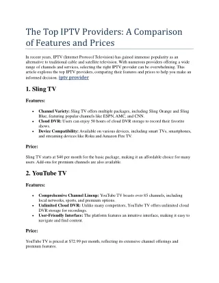 The Top IPTV Providers: A Comparison of Features and Prices