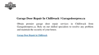 Garage Door Repair In Chilliwack  Garagedoorpros.ca