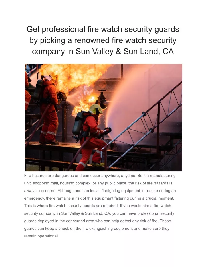 get professional fire watch security guards