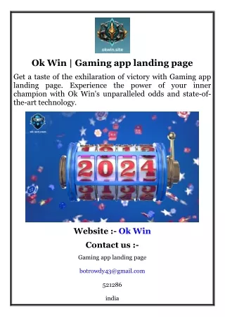 Ok Win  Gaming app landing page