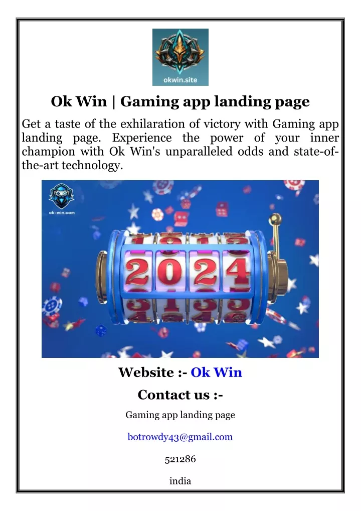 ok win gaming app landing page