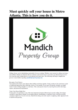 must quickly sell your house in metro atlanta