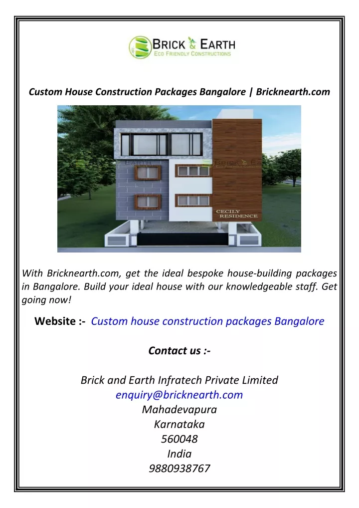 custom house construction packages bangalore