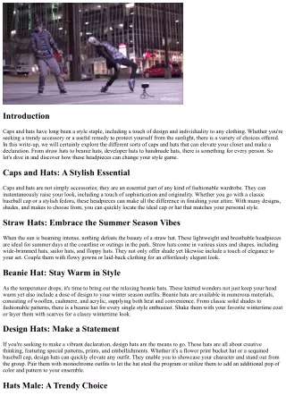 Caps and Hats: A Stylish Enhancement to Your Closet