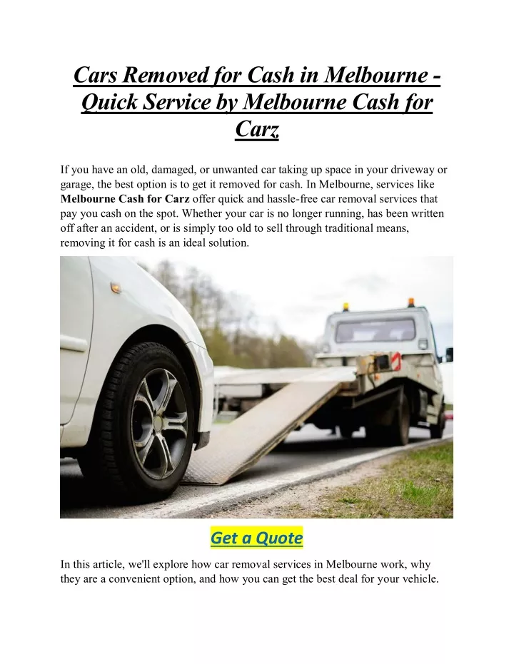 cars removed for cash in melbourne quick service