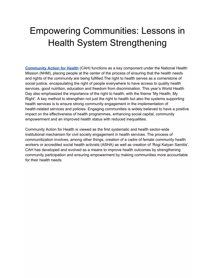 empowering communities lessons in health system