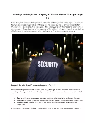 Choosing a Security Guard Company in Ventura - Tips for Finding the Right Fit