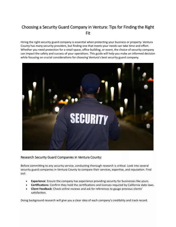 choosing a security guard company in ventura tips