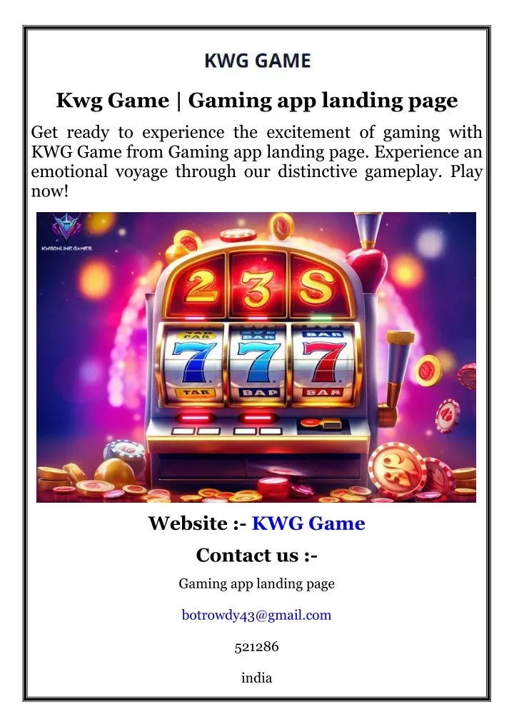 kwg game gaming app landing page