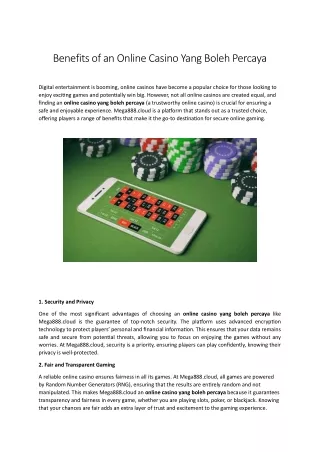 Benefits of an Online Casino Yang Boleh Percaya