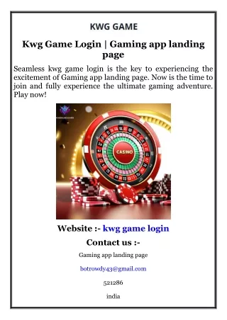 Kwg Game Login  Gaming app landing page