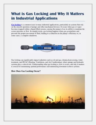 What is Gas Locking and Why It Matters in Industrial Applications