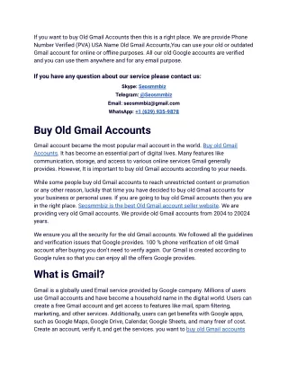 The Best Platform for Buy Old Gmail Accounts :SEOSMMBIZ