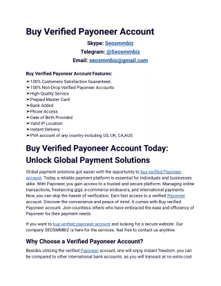 The Best Platform for Buy Verified Payoneer Account
