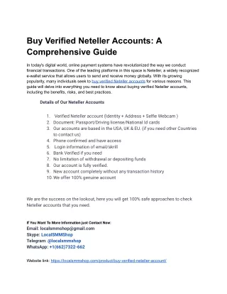 The Best Site To Buy Verified Neteller Accounts in Online