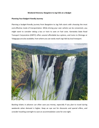 Weekend Itinerary Bangalore to Jog Falls on a Budget