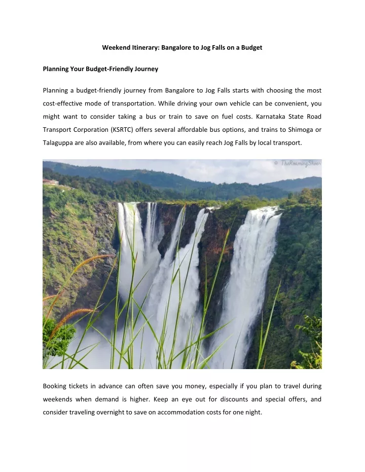 weekend itinerary bangalore to jog falls