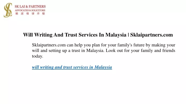 will writing and trust services in malaysia