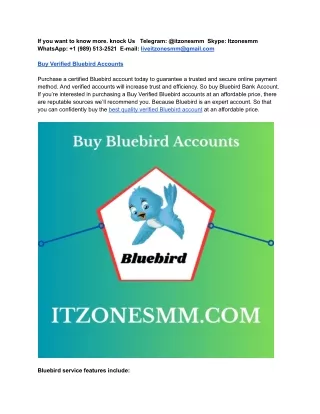 Buy Verified Bluebird Accounts - 100% Best Service