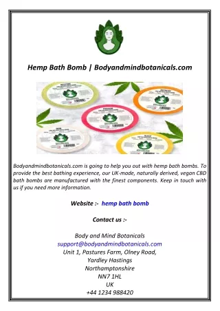 Hemp Bath Bomb  Bodyandmindbotanicals.com