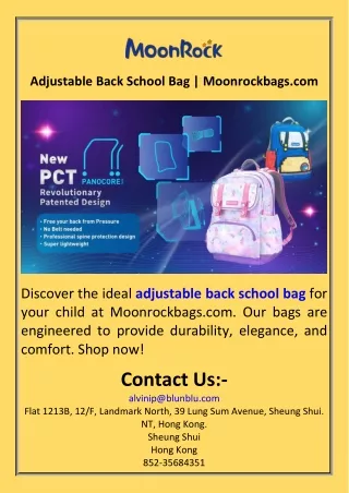 Adjustable Back School Bag  Moonrockbags.com