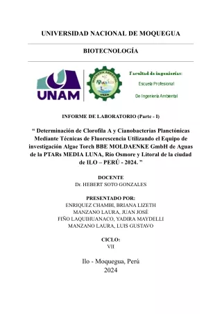 Informe Parte I Determinación de clorofila A y cianobacterias_uso del Algaethor