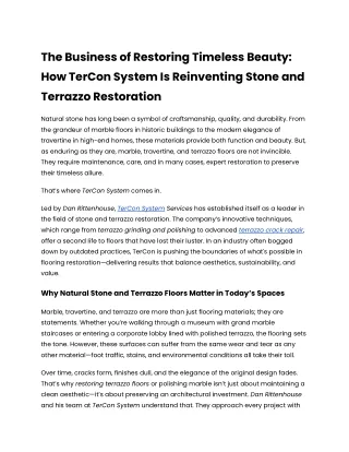 The Business of Restoring Timeless Beauty_ How TerCon System Is Reinventing Stone and Terrazzo Restoration