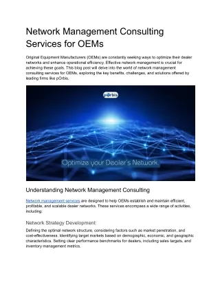 Network Management Consulting Services for OEMs