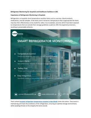 Refrigerator Monitoring for Hospitals and Healthcare Facilities in UAE