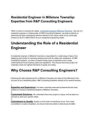 residential engineer in millstone township