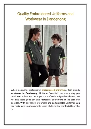 Quality Embroidered Uniforms and Workwear in Dandenong