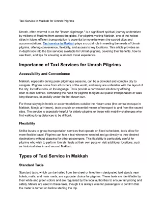 Taxi Service in Makkah for Umrah Pilgrims