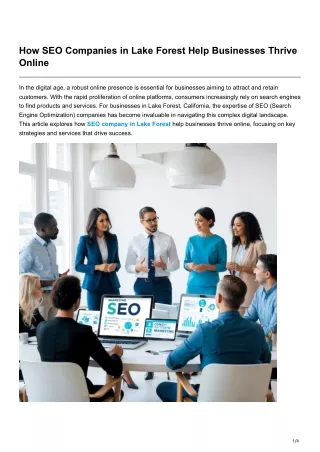 How SEO Companies in Lake Forest Help Businesses Thrive Online