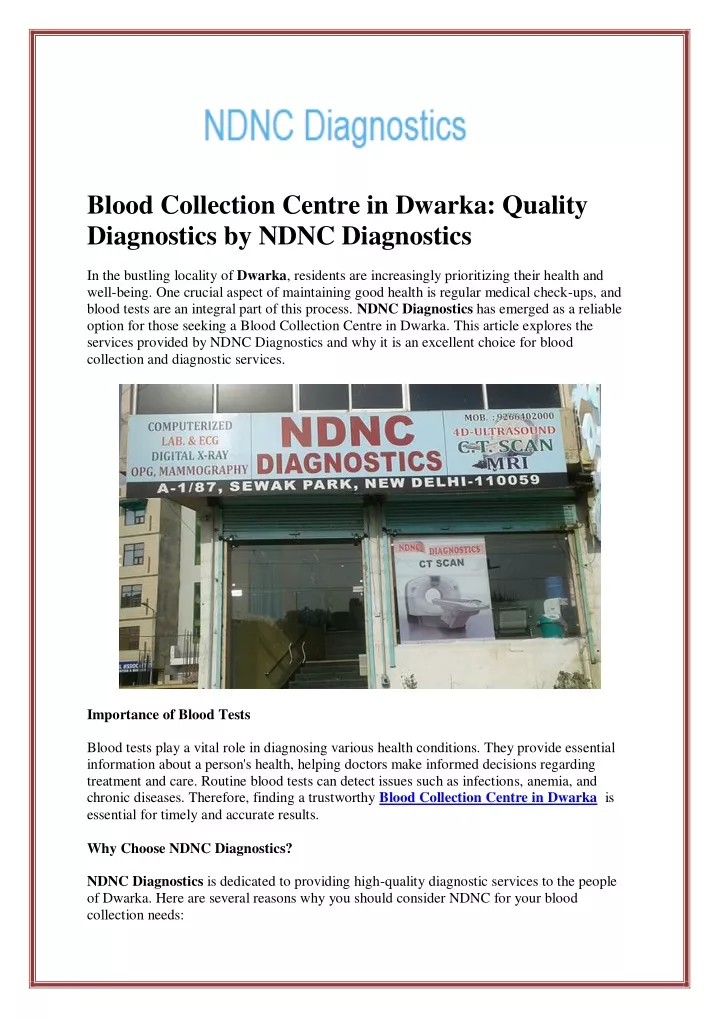 blood collection centre in dwarka quality