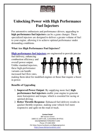 Unlocking Power with High Performance Fuel Injectors