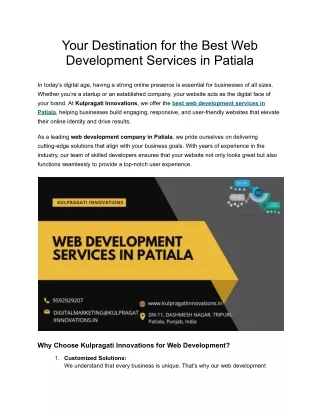 Your Destination for the Best Web Development Services in Patiala