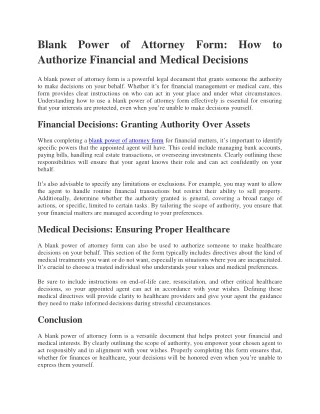 Blank Power of Attorney Form: How to Authorize Financial and Medical Decisions