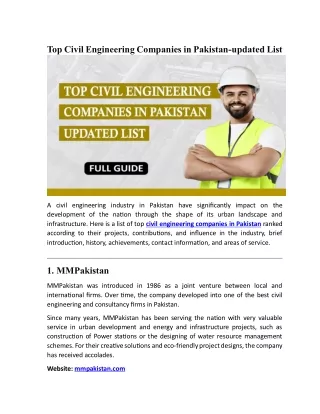 Top Civil Engineering Companies in Pakistan